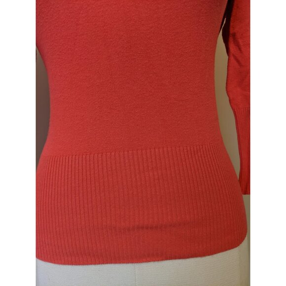 Vintage Y2K Scoop Neck Coral Sweater Minimalist 3/4 Sleeve Fall Ribbed Orange M - Picture 4 of 11